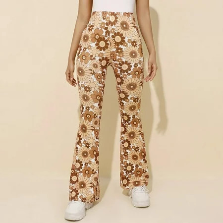 SELONE Flare Pants for Women High Waist High Waist High Rise Flared Casual Summer Printed Long Pant Pants for Everyday Wear Running Errands Going to Work Attending a Casual Event Brown S | Walmart (US)
