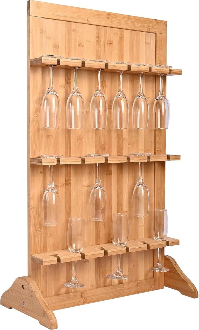 ikare Champagne Wall Holder for Party 50, 3 Tier Wooden Wine Glass & Flute Wedding and Party,Cham... | Amazon (US)