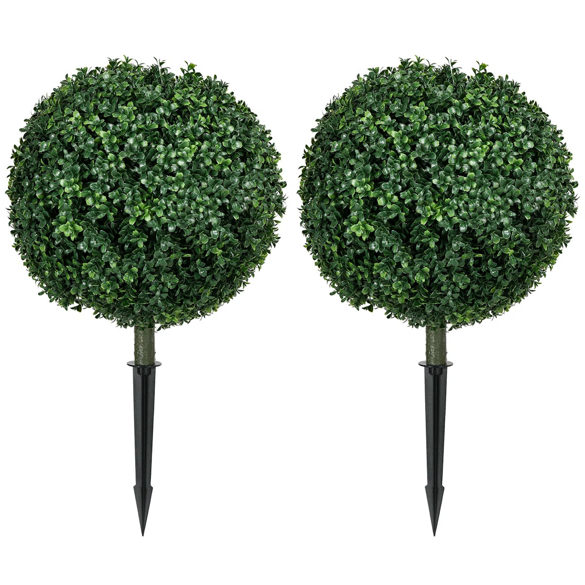 Set of 2 Artificial Boxwood Topiary Trees with Ground Stakes | Wayfair North America