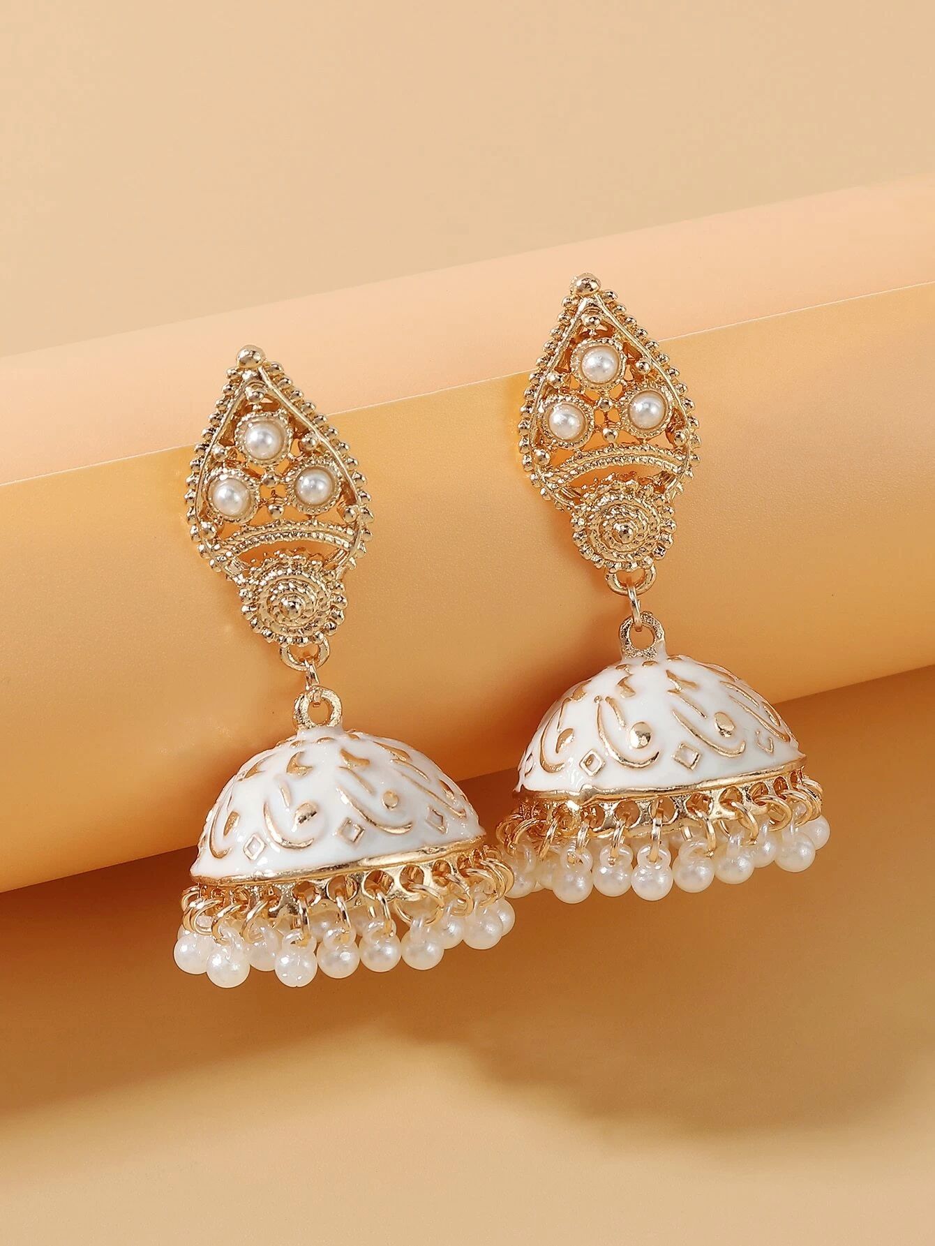 Faux Pearl Tassel Drop Jhumka Earrings | SHEIN