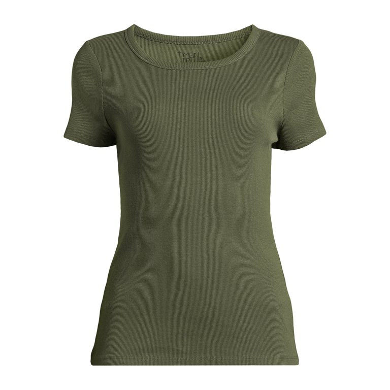 Time and Tru Women’s Rib Tee with Short Sleeves, Available in 1-Pack, 3-Pack, Sizes XS-XXXL | Walmart (US)