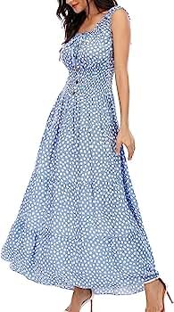 Women’s Sleeveless Summer Flowy Printed Boho Maxi Long Dress Dresses for Wedding Guest | Amazon (US)