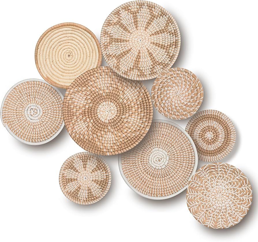 Wall Basket Decor Set Of 9 - Hanging Handmade Seagrass Baskets | Woven Round Boho, Coastal and Fa... | Amazon (US)
