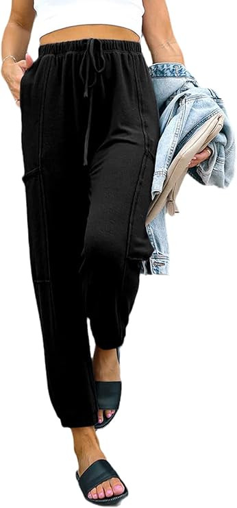 Dokotoo Womens Joggers 2023 Soft Casual Loose Drawstring High Waisted Elastic Joggers Pants with ... | Amazon (US)