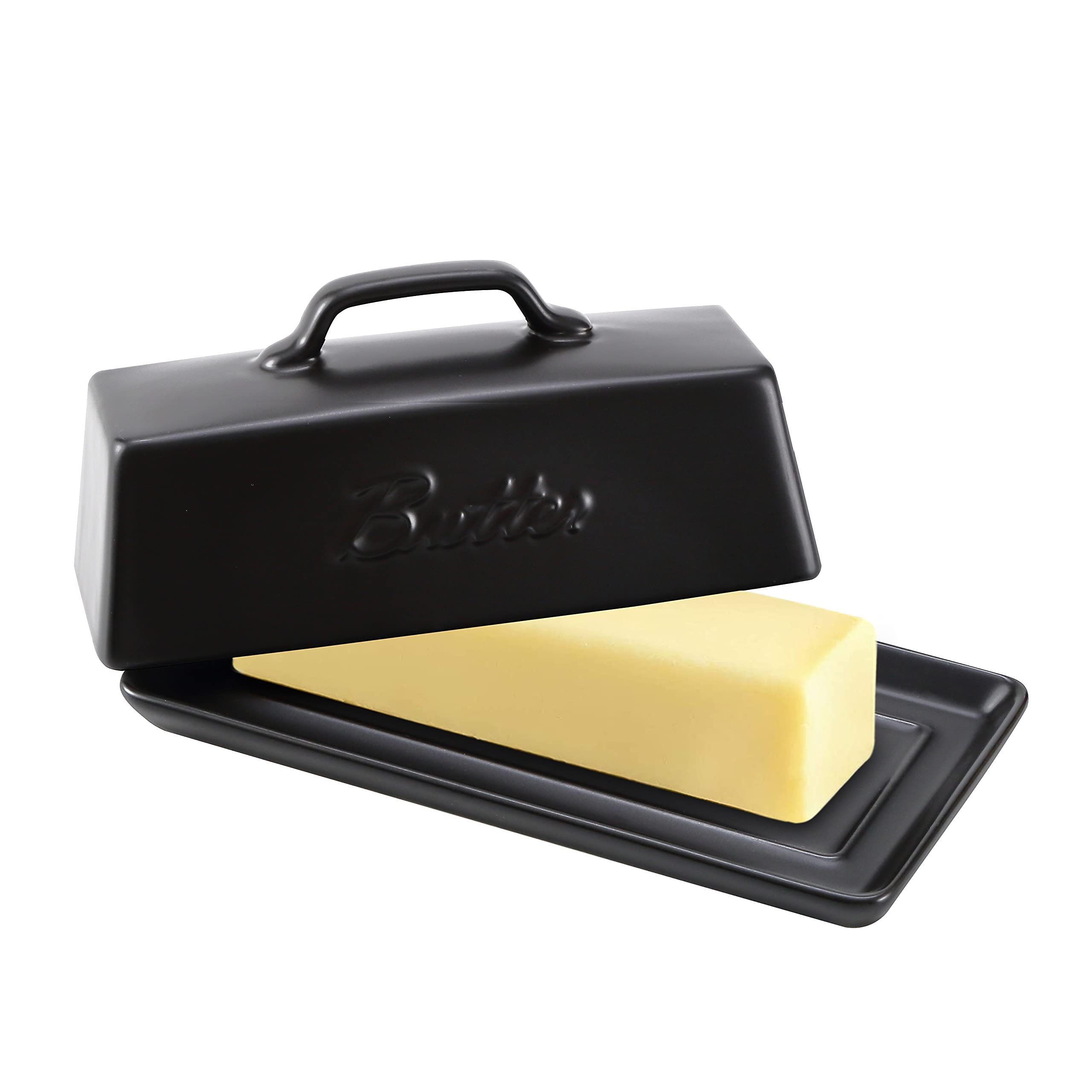 Bruntmor Ceramic Butter Dishes With Lid. Butter Holder/ Tray/ Storage With Lid And Handle. Porcelain Butter Keeper For Countertop. Butter Dish With Cover In Black Color. | Amazon (US)