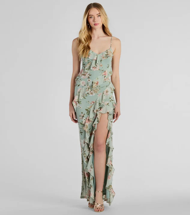 Helga V-Neck Ruffled Mermaid Floral Formal Dress | Windsor Stores