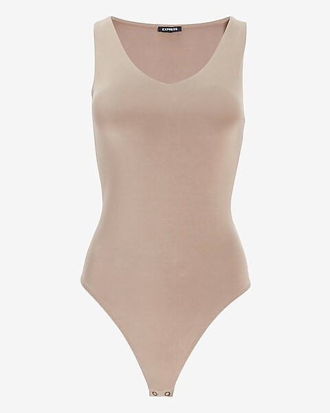 Body Contour Double Layer V-Neck Thong Bodysuit | Express