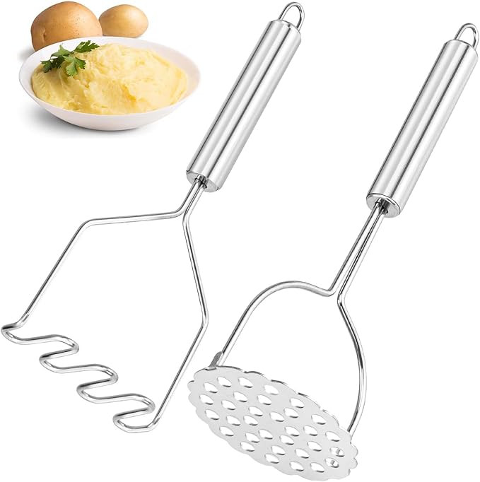 2 Pcs Potato Masher, Heavy Duty Stainless Steel Integrated Masher Kitchen Tool Wire Masher for Po... | Amazon (US)