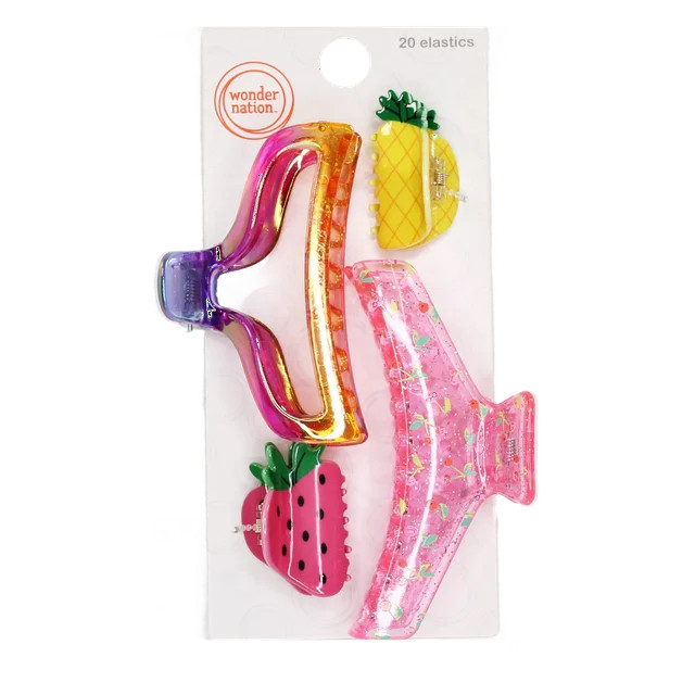 Wonder Nation Girls Fruit Claw Clips Set, 4-Piece, Multi | Walmart (US)