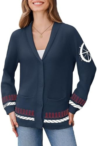 Women's American Flag Cardigan Long Sleeve Shawl Collar Button Down Fall Chunky Knit Varsity Swea... | Amazon (US)