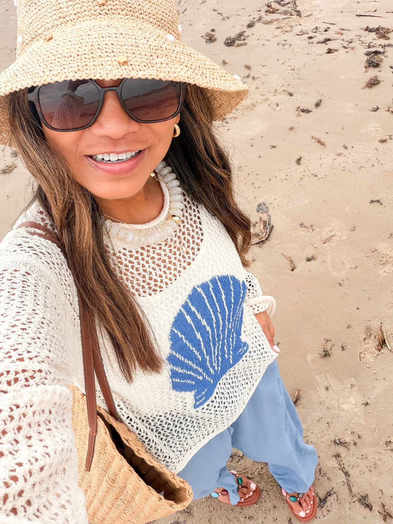 I’m 5’2” 118#ish for reference 
Lightweight Sweater top I sized up to medium. 
Pants in small tts
Sandals tts.
Beach outfit, vacation outfit, Amazon finds, Target find, over 50 style, midlife fashion, petite fashion, affordable fashion, fashion over40

#LTKOver40 #LTKSwim #LTKPetite