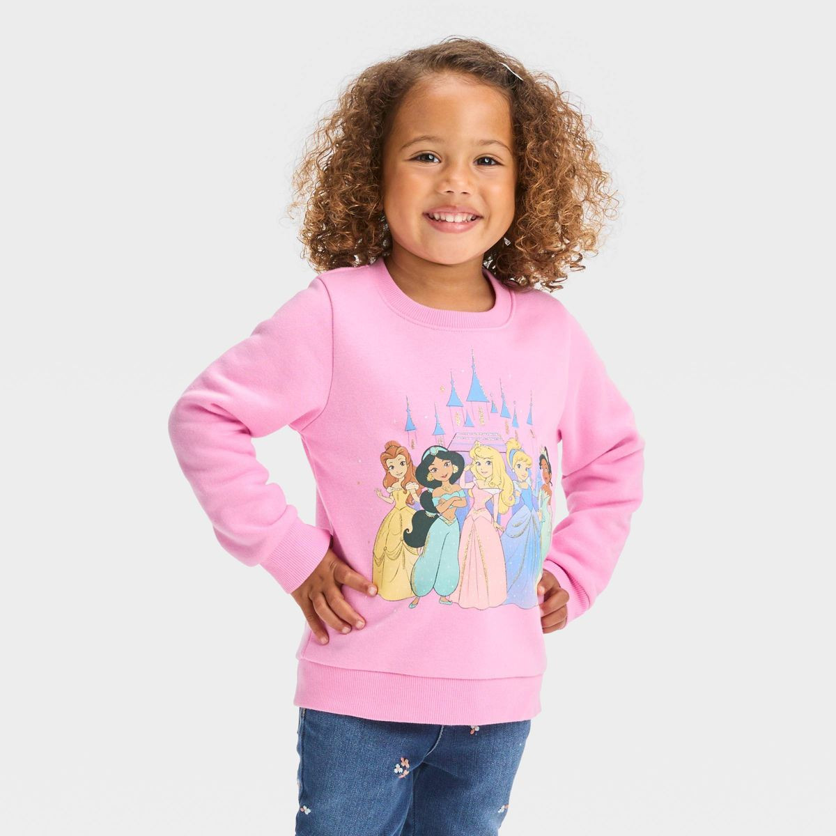 Toddler Girls' Disney Princess Fleece Pullover Sweatshirt - Pink 4T | Target