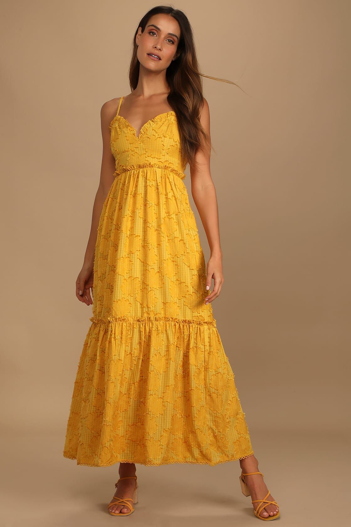 Charm and Charisma Mustard Yellow Burnout Floral Midi Dress | Lulus (US)