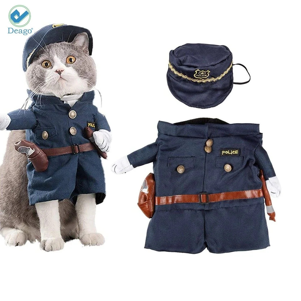 Deago Pet Dog Cat Policeman Costume, Pet Halloween Christmas Cosplay Suits Funny Apperal for Smal... | Walmart (US)