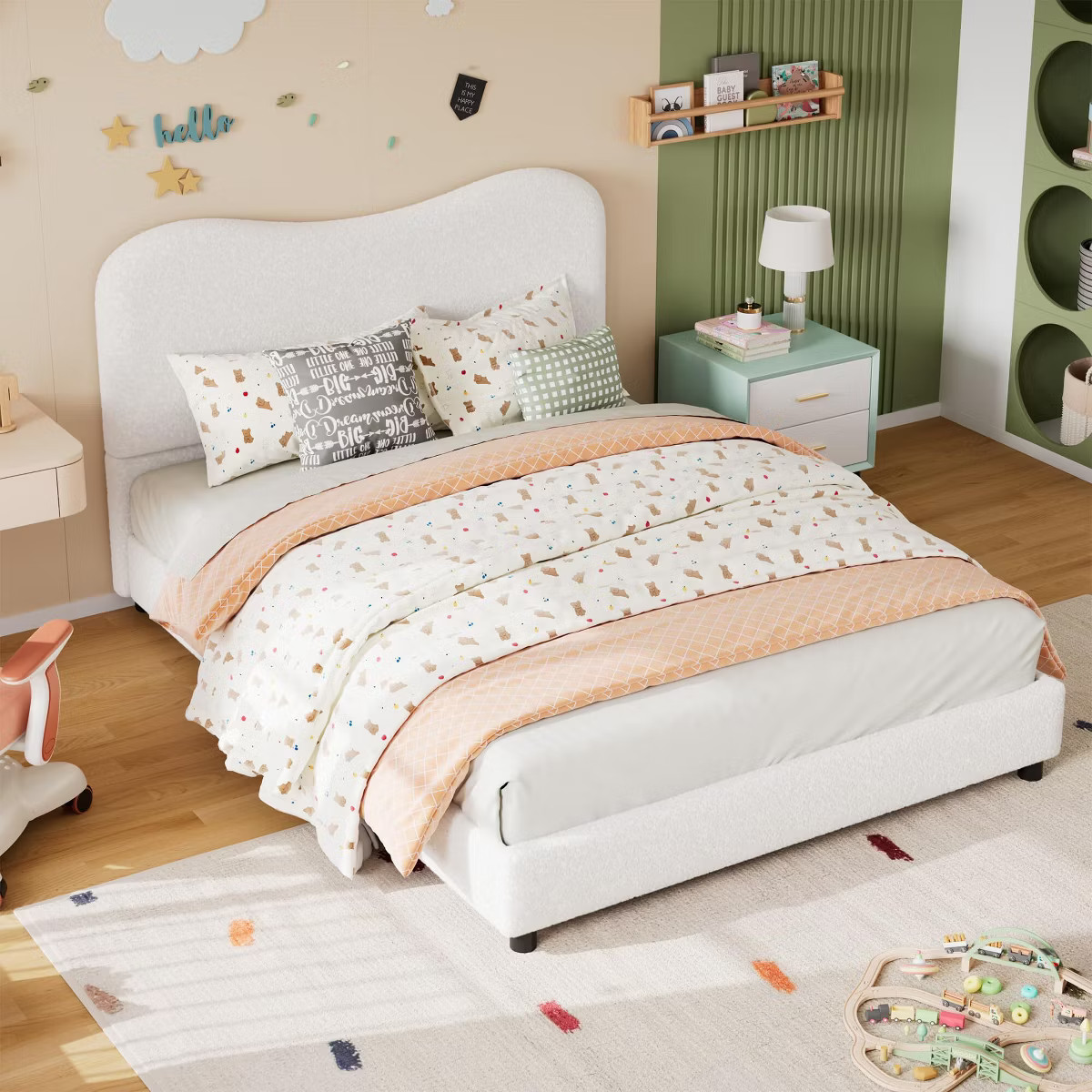 Bed Frame for Kids with Velvet Upholstered Headboard, Cute Low Profile Platform Bed for Girls and... | Target