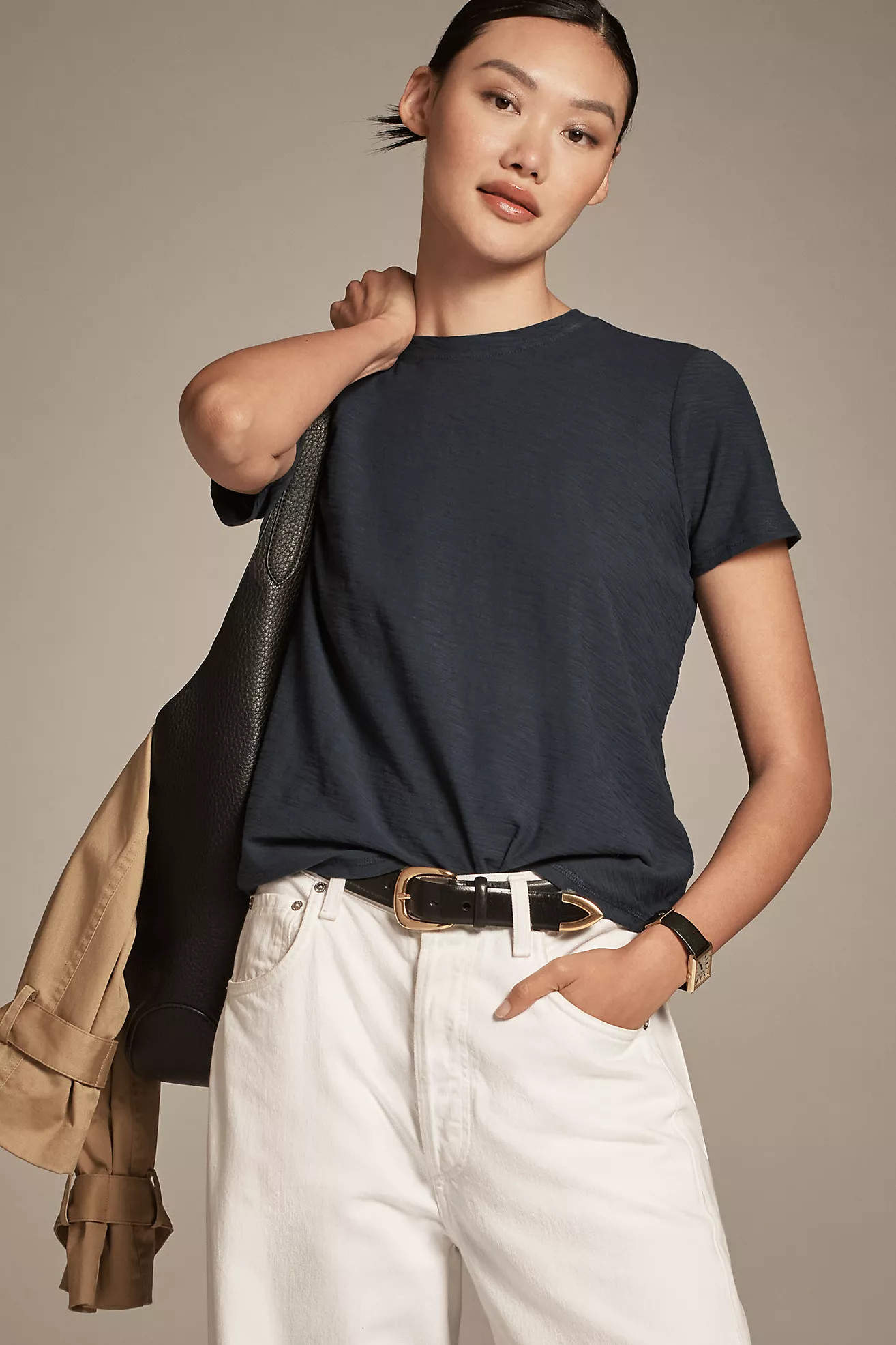 The Bennie Slim Crewneck Cotton-Slub Tee by Pilcro | Anthropologie (US)
