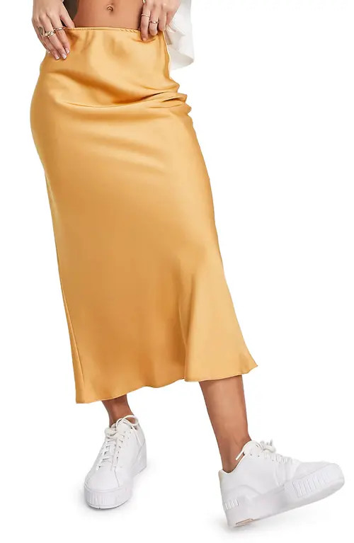 ASOS DESIGN Satin Midi Skirt in Gold at Nordstrom, Size 12 Us | Nordstrom