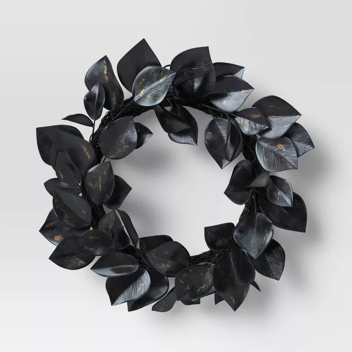 18" Artificial Leaf Wreath Black - Threshold™ | Target