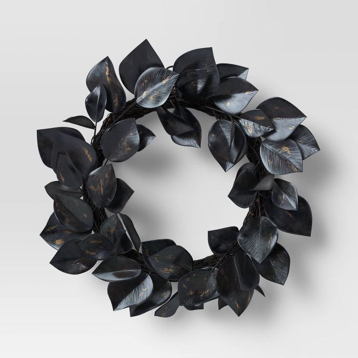 18" Artificial Leaf Wreath Black - Threshold™ | Target