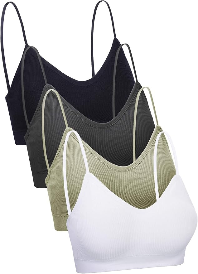 4 Pieces V Neck Cami Bra Padded Seamless Bralette Straps Sleeping Bra for Women Girls (Black, Whi... | Amazon (US)