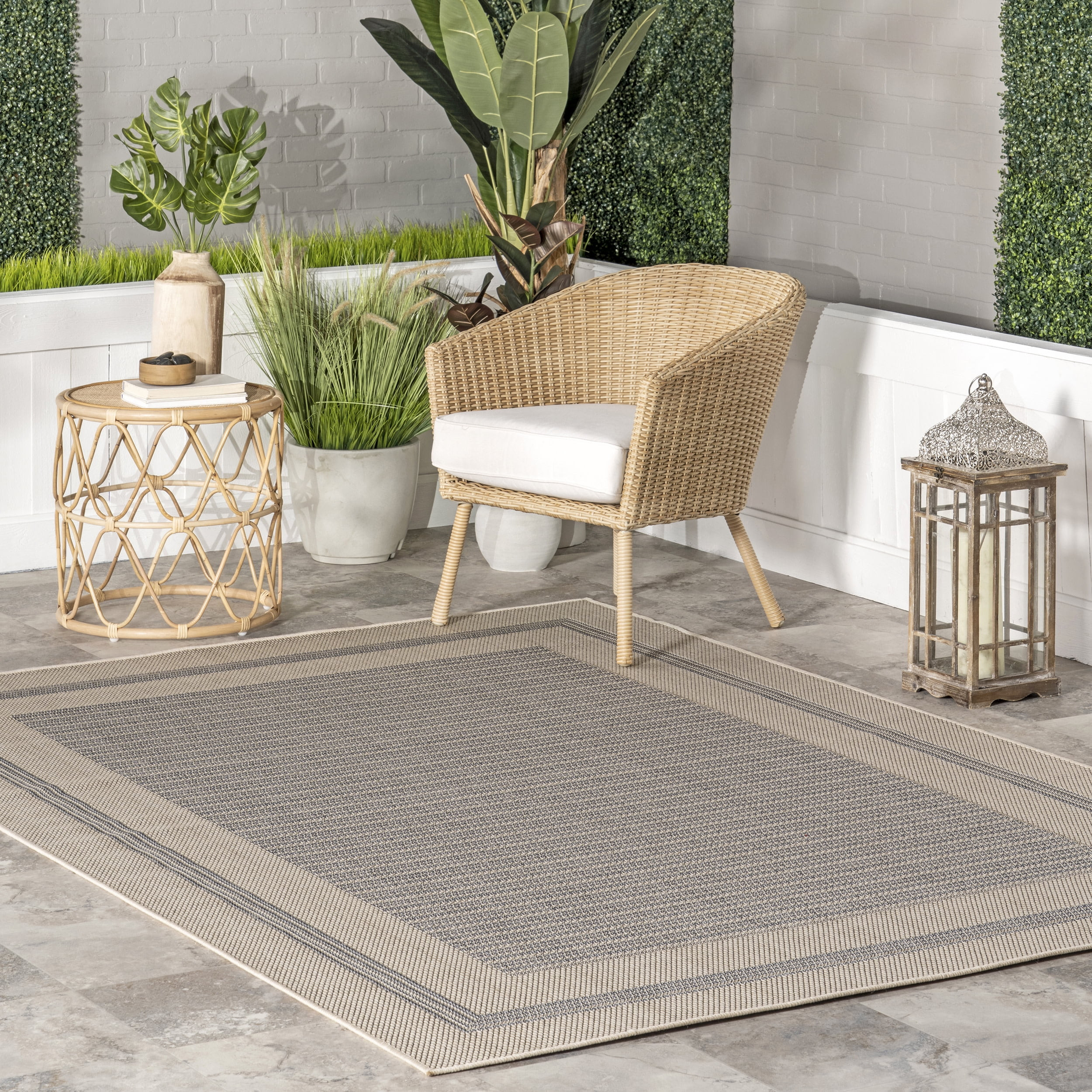 nuLOOM Antonella Bordered Solid Indoor/Outdoor Area Rug, 8' x 10', Beige | Walmart (US)