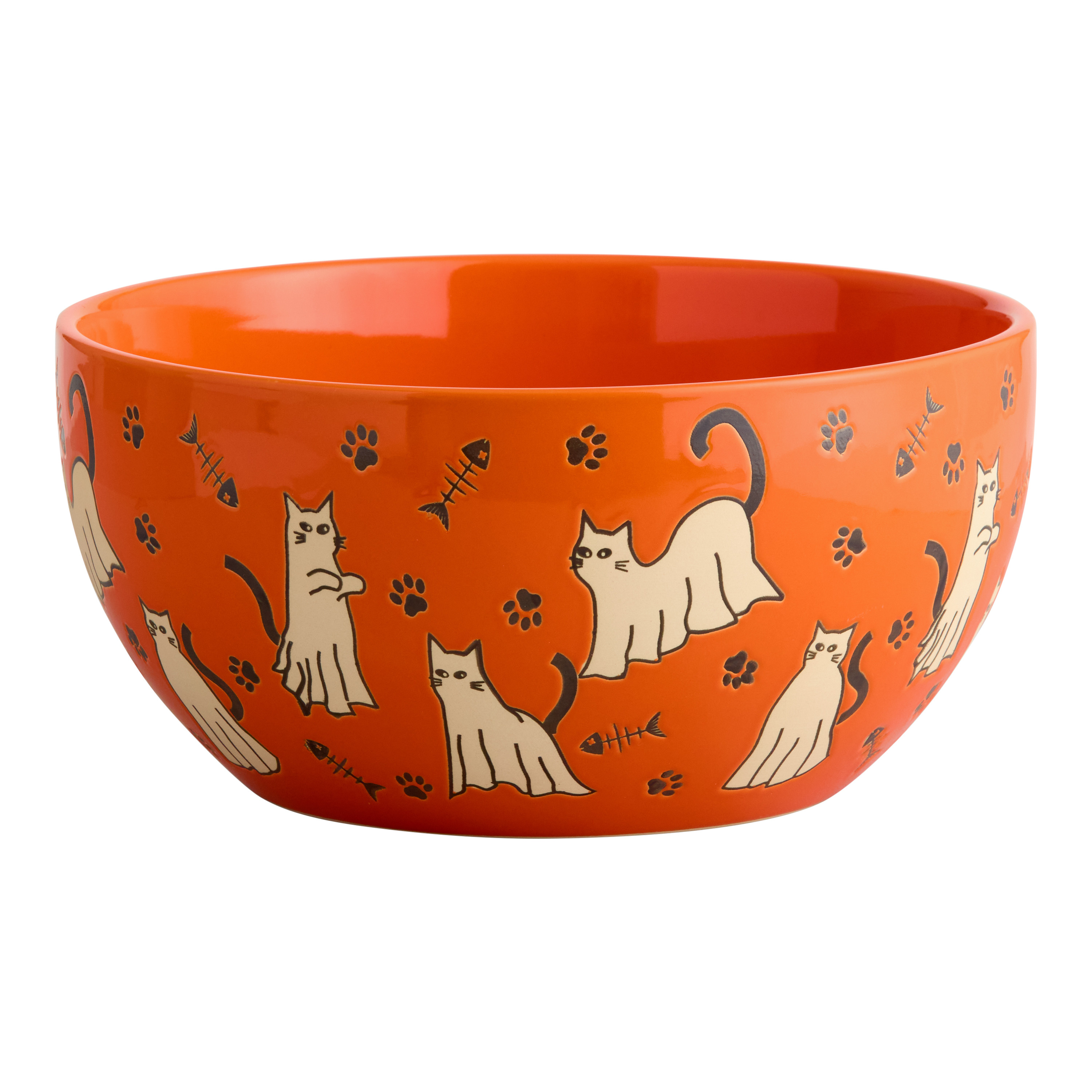 Orange Ceramic Ghost Cat Halloween Serving Bowl | World Market