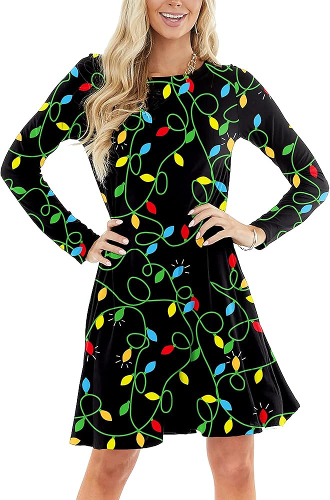 Deerose Women Christmas Dress Long Sleeve Xmas Holiday A Line Dresses | Amazon (US)