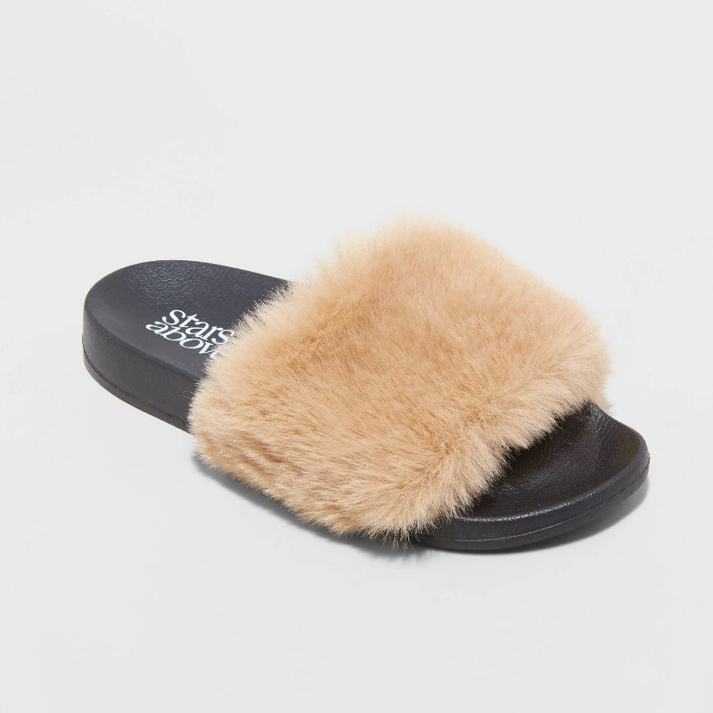 Women&#39;s Annika Single Band Fur Slide Slippers - Stars Above&#8482; Tan S | Target