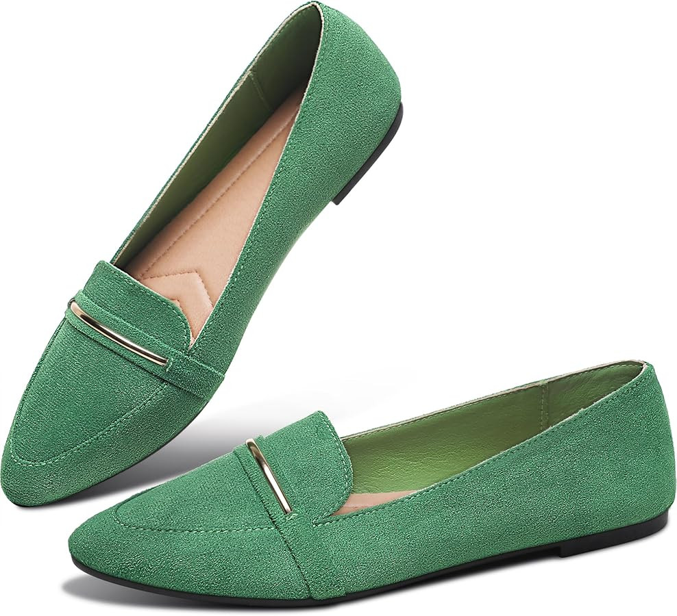 Obtaom Women's Pointy Toe Loafer Flat Comfortable Faux Suede Work Shoes,Cute Penny Loafer Slip On... | Amazon (US)