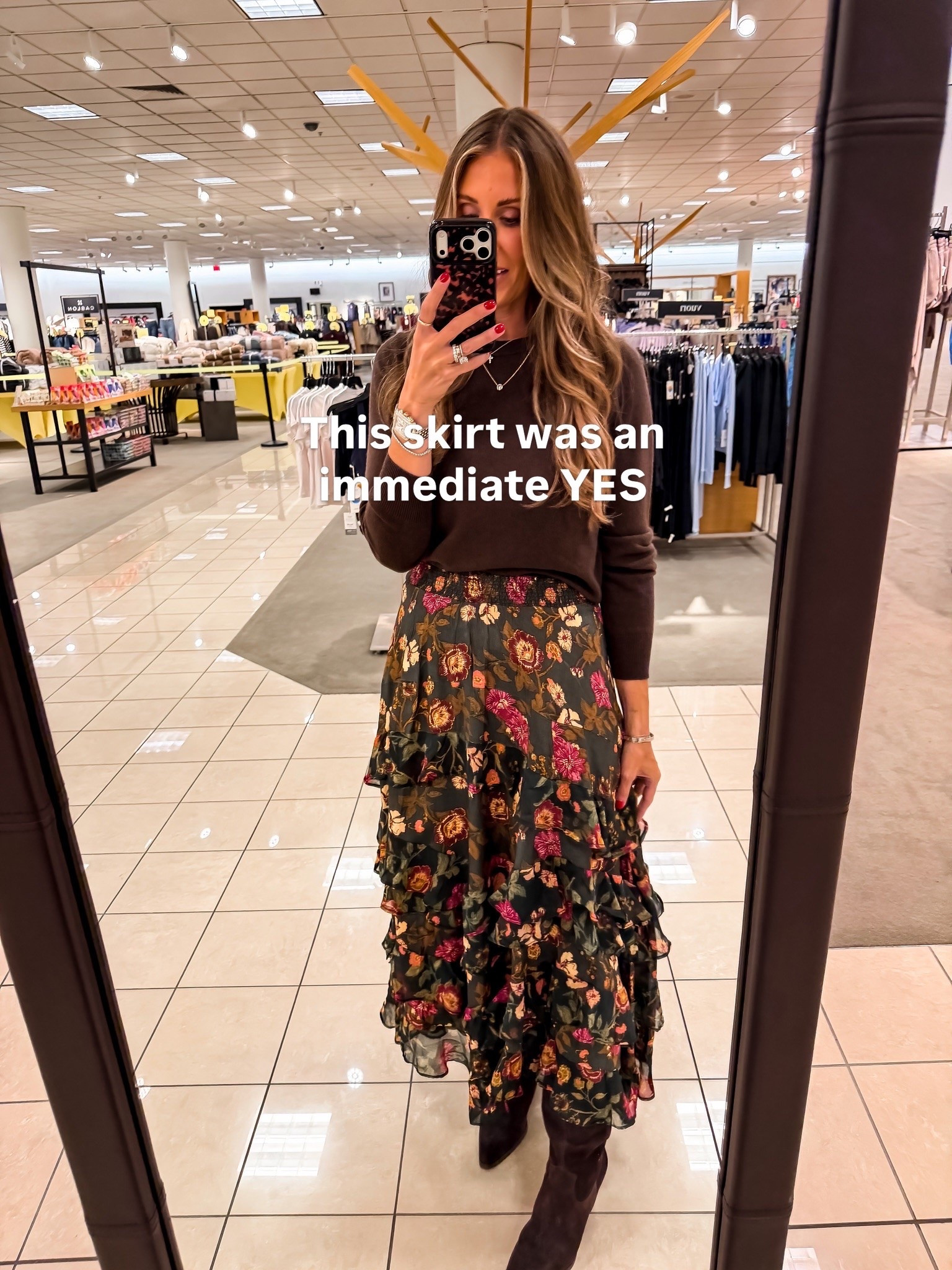 This skirt was an instant yes for me. The rich floral print and tiered ruffle detail make it feel so special, but it’s surprisingly easy to style with a simple sweater, boots, or even a fitted tee. I love pieces like this that can take you from early fall to holiday dinners with just a few accessory swaps.

Size M

Floral skirt, fall skirt, Nordstrom Anniversary Sale, tiered maxi skirt, fall fashion, women’s skirts, floral print, fall outfit ideas, boots and skirt, seasonal style, TheMomInStyle

#LTKootd #LTKSeasonal #LTKgrwm
