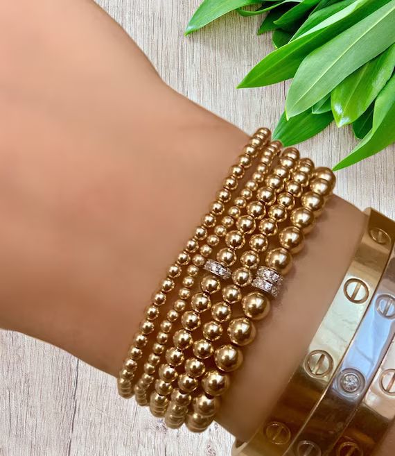 Gold Filled Ball Bead Stretch Bracelets 2.5mm 3mm 4mm 5mm | Etsy | Etsy (US)