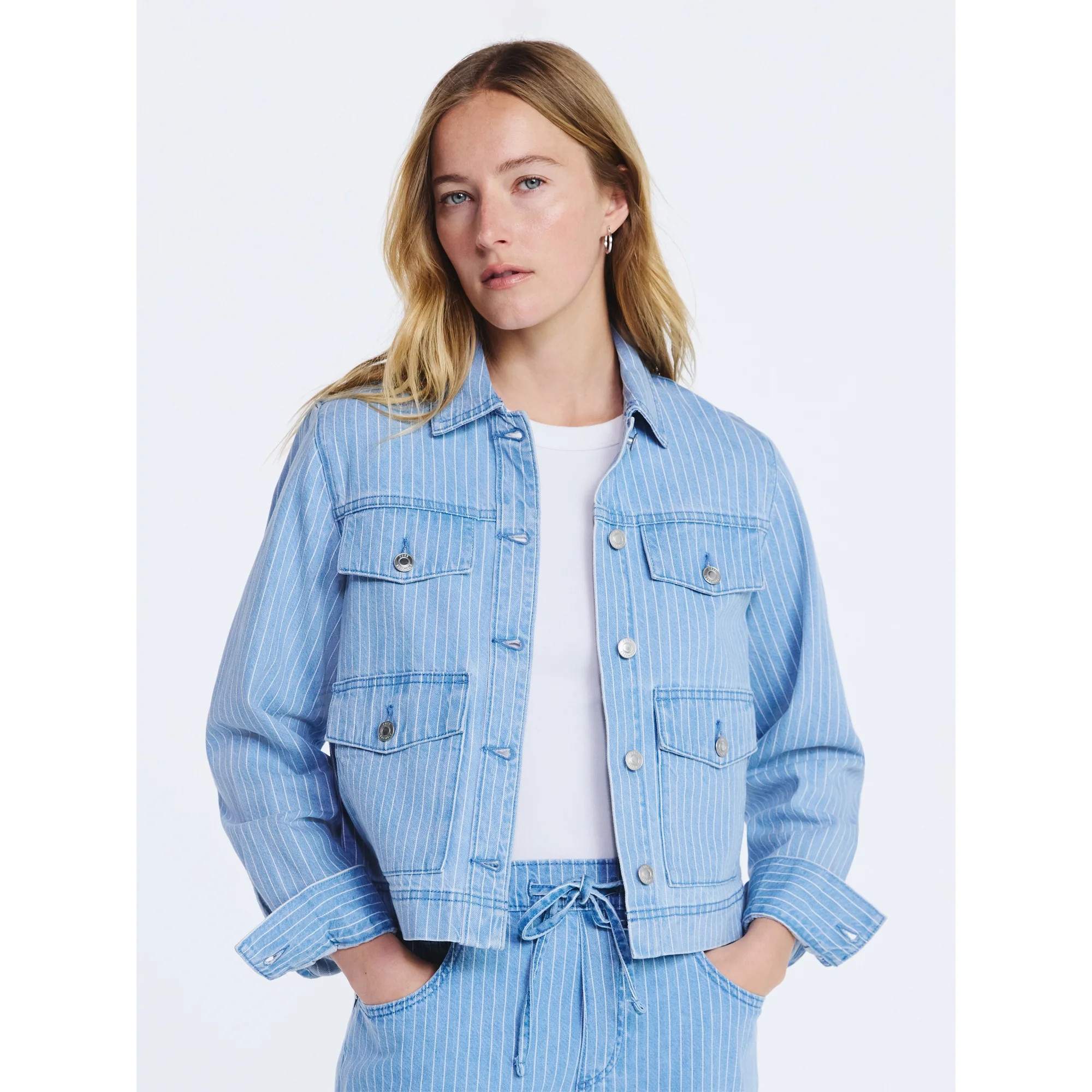 Free Assembly Women's Striped Denim Jacket, Sizes XS-XXL | Walmart (US)