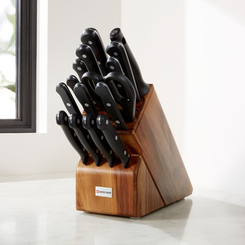 Wusthof Gourmet 16-Piece Acacia Knife Block Set + Reviews | Crate and Barrel | Crate & Barrel
