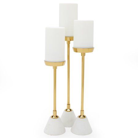 MoDRN Glam Set of 3 Marble and Brass Candle Holders | Walmart (US)