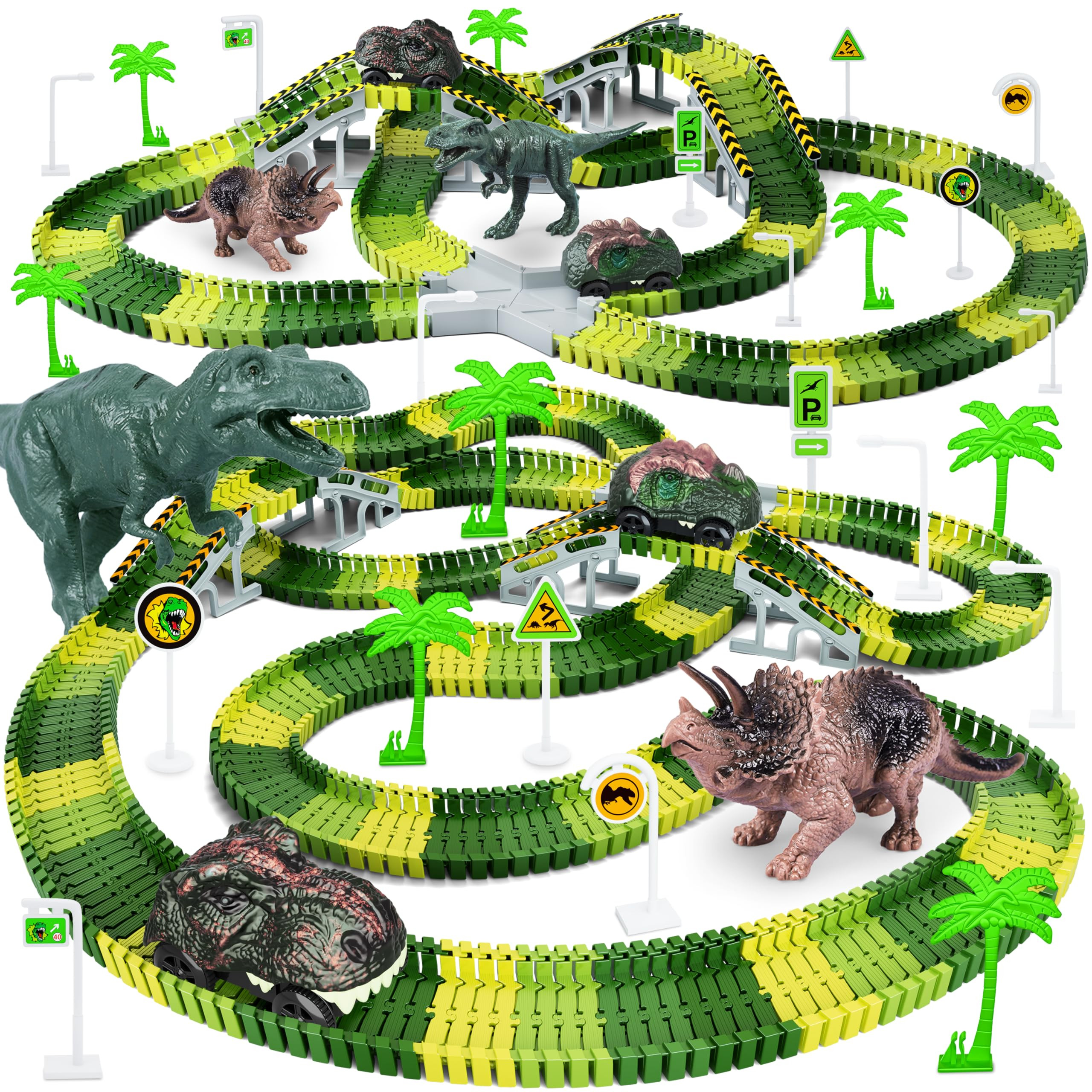 Dinosaur Toys,Create A Dinosaur World Road Race,Flexible Track Playset and 2 pcs Cool Dinosaur ca... | Amazon (US)