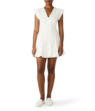 Gale V-Neck Cap Sleeve Bubble Hem Pearl Poplin Mini Dress | Dillard's