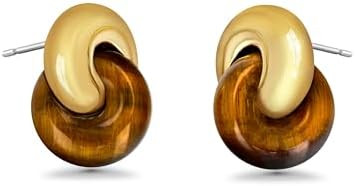 Small Twist Interlock Chunky 18K gold plated Gemstone Natural Stone (Brown, Green, Pink, White) S... | Amazon (US)