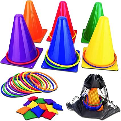 unanscre 31PCS 3 in 1 Carnival Outdoor Games Combo Set for Kids, Soft Plastic Cones Bean Bags Rin... | Amazon (US)