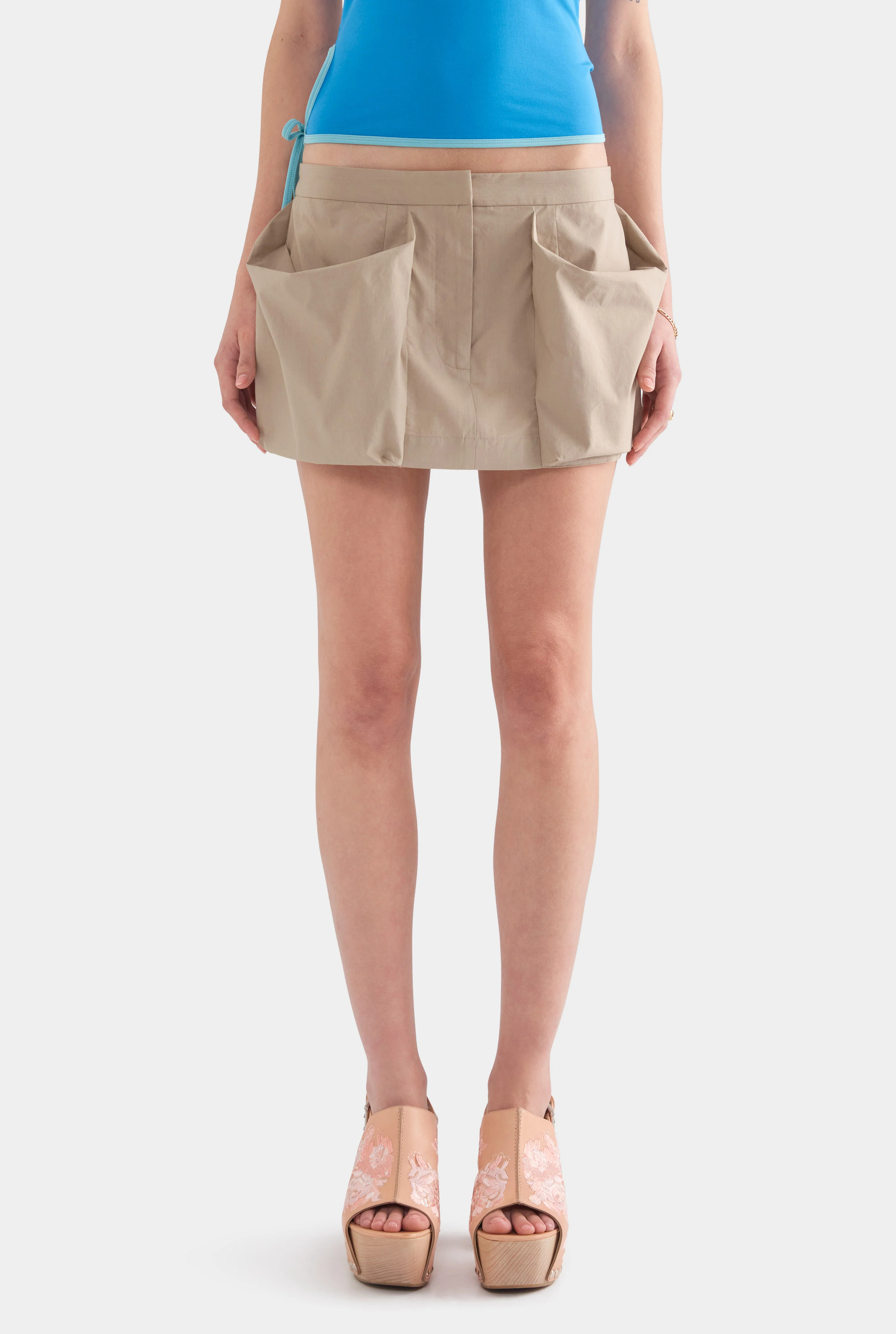 Womens Pocket Detail Cotton Mini Skirt in Pebble | Venroy | Venroy AU
