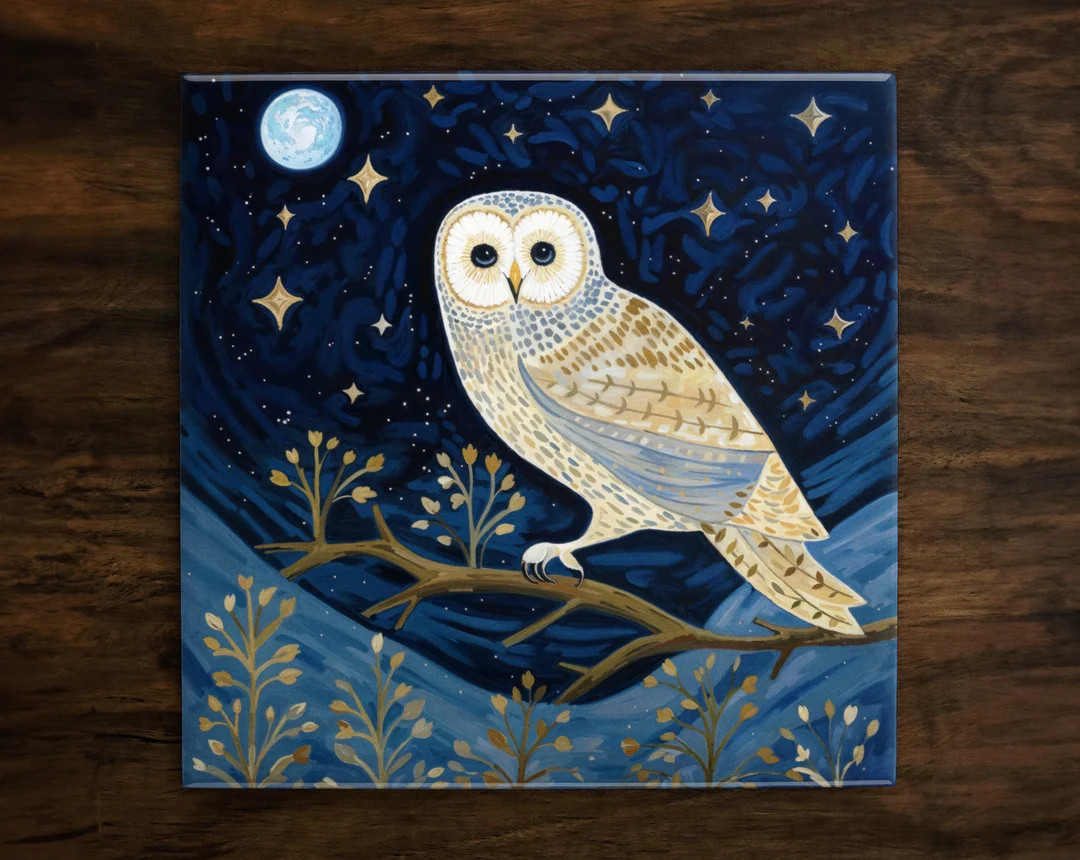 Night Owl, Art on a Glossy Ceramic Decorative Tile, Free Shipping to USA | Etsy (US)