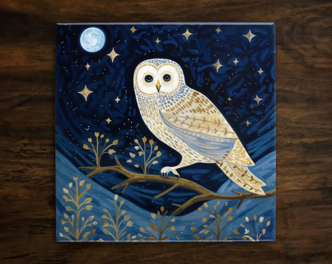 Night Owl, Art on a Glossy Ceramic Decorative Tile, Free Shipping to USA | Etsy (US)