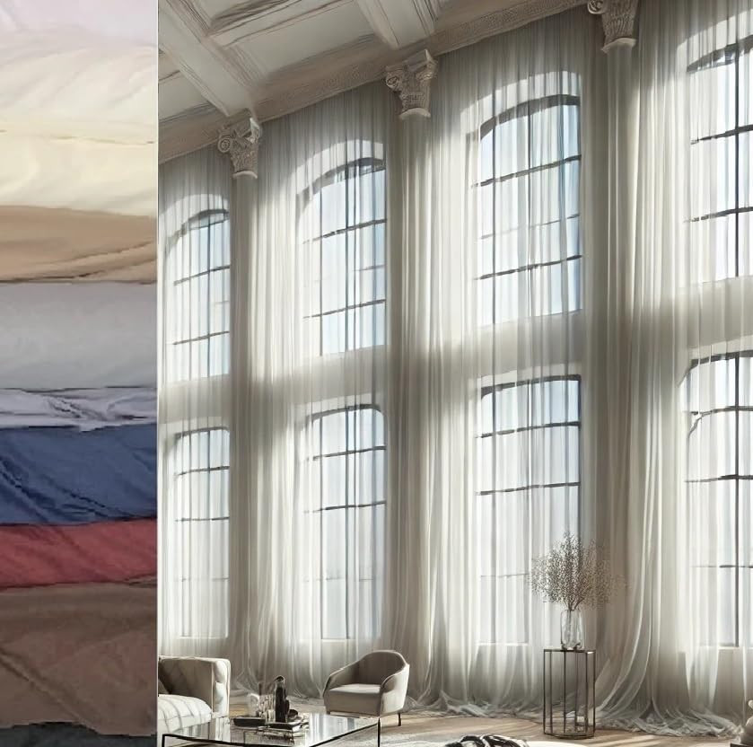 Ikiriska Extra Long Sheer Voile Curtain Sheer Voile with Pocket top (1 Panel) Custom Made (White Off, 18 ft) | Amazon (US)