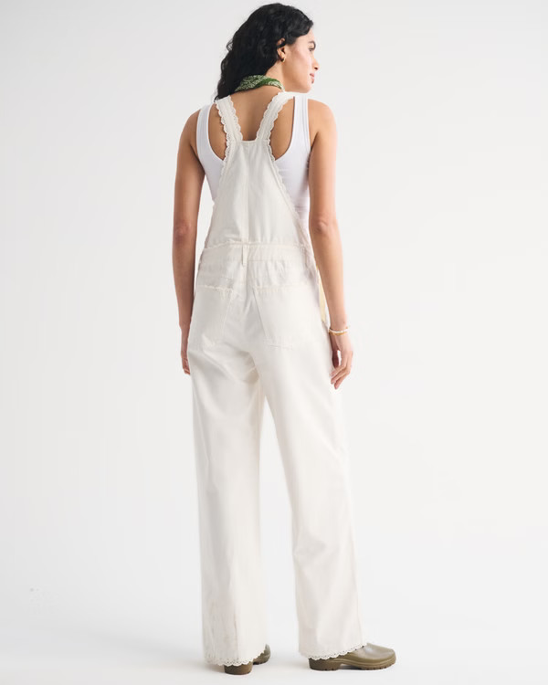 100% Cotton Embroidered Trim Overall Jumpsuit | Abercrombie & Fitch (US)
