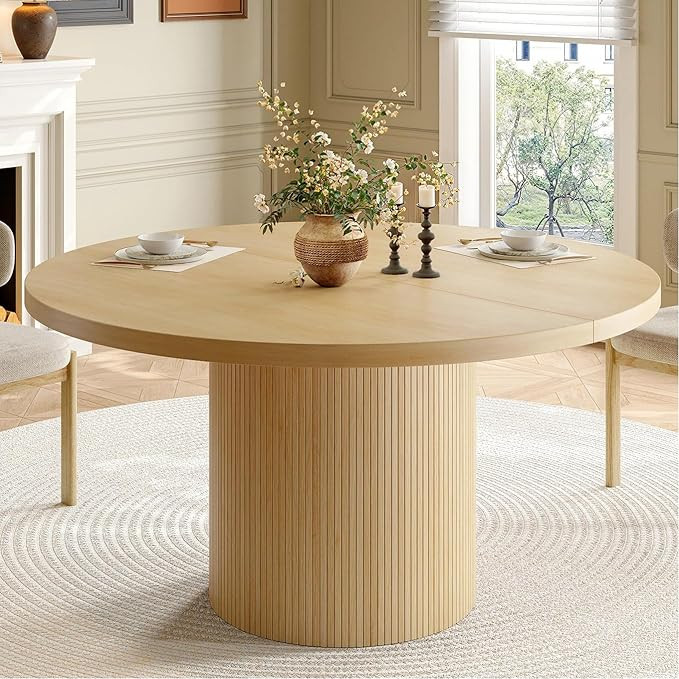 47 inch Round Dining Table for 4, Circle Kitchen Table with Wood Strip Base, Modern Farmhouse Din... | Amazon (US)