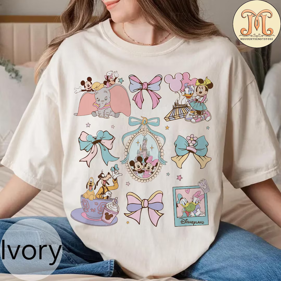 Cute Mickey and Minnie Couple Coquette Bow Pastel Shirts, Disney Mickey and Friends Balloon Tea C... | Etsy (US)