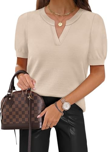 WIHOLL Short Sleeve Sweater Tops 2026 Spring Summer Trendy Knit Business Casual Essential V Neck ... | Amazon (US)