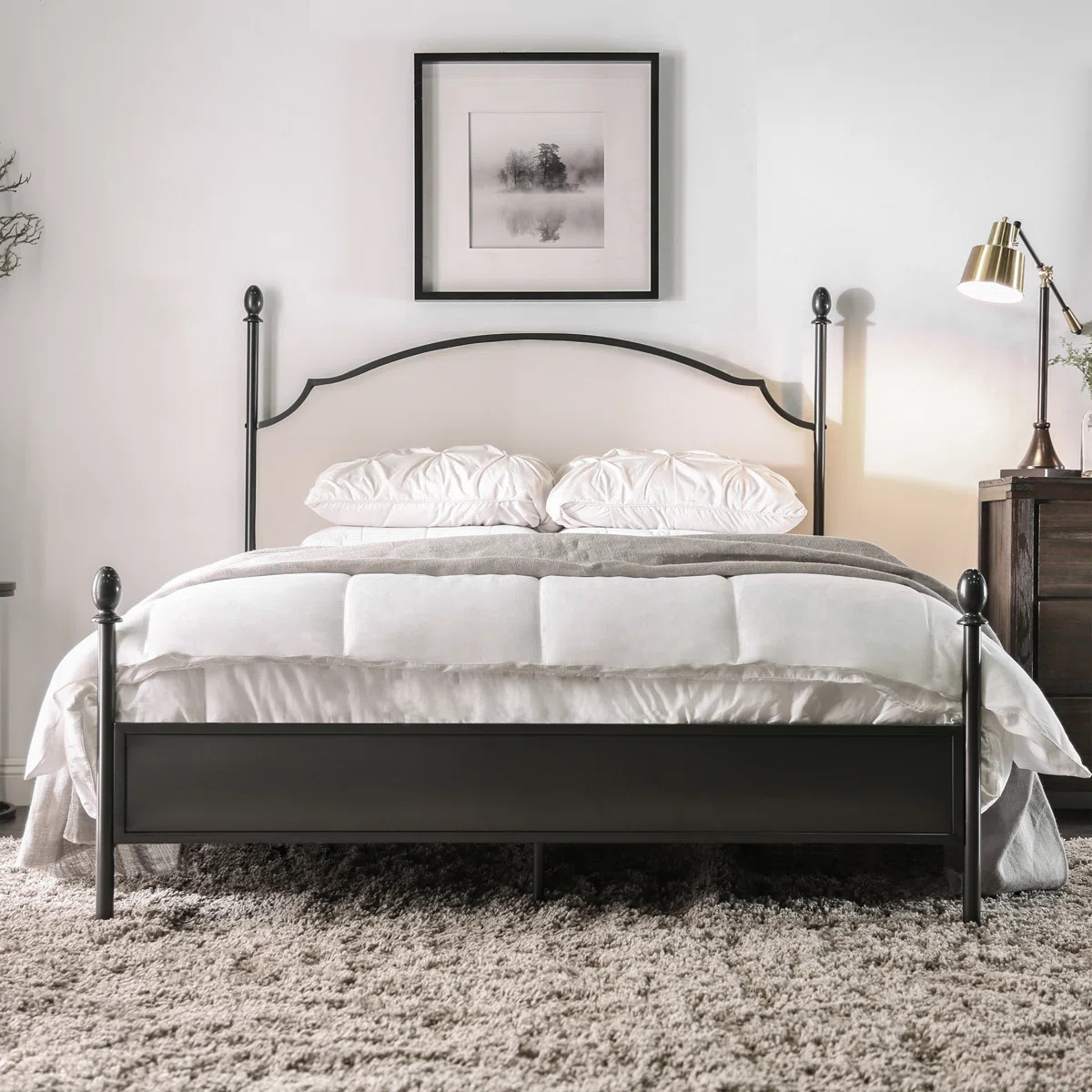 Fawnda Metal Four Poster Bed with Upholstered Headboard | Wayfair North America