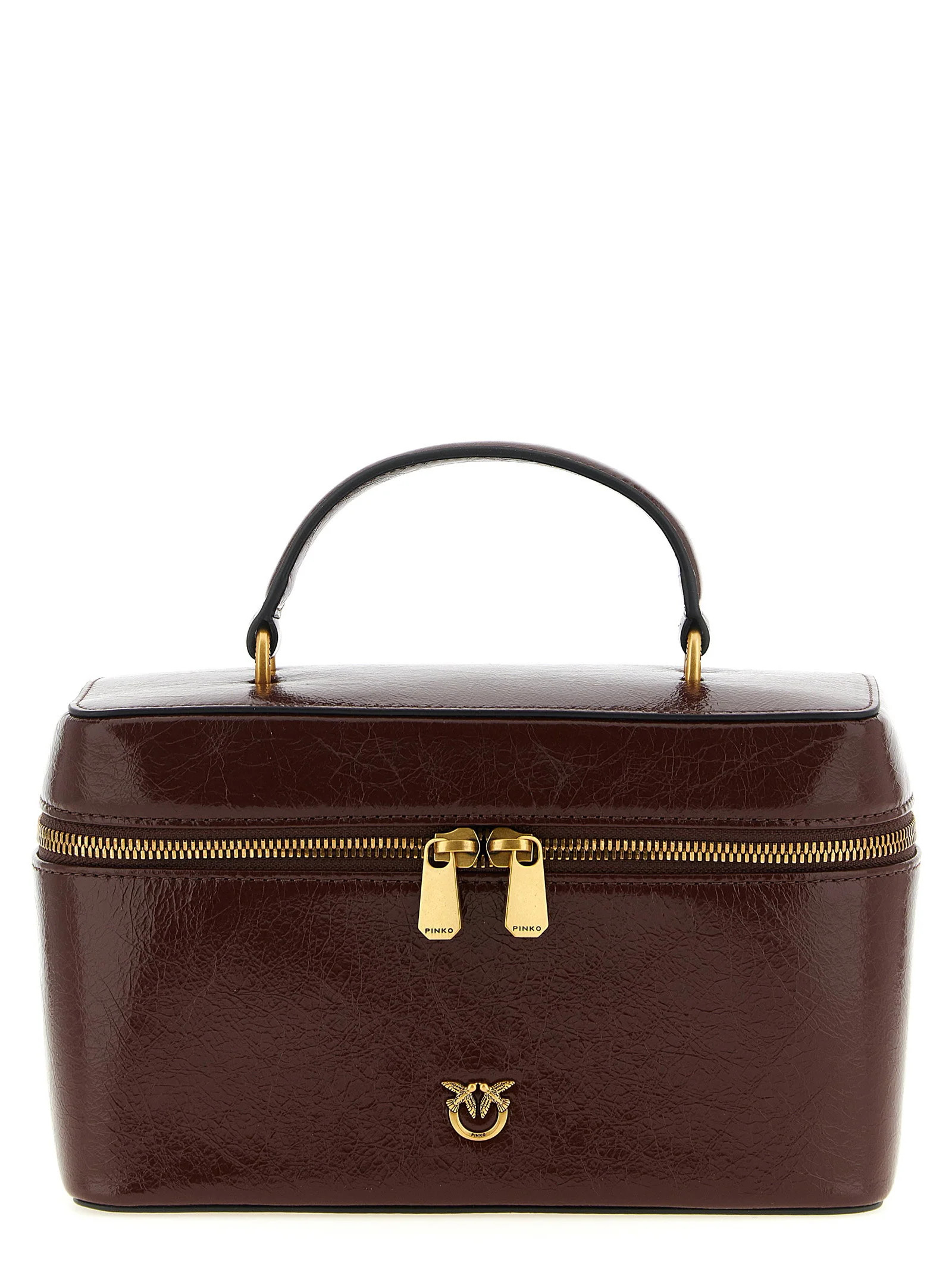 Pinko Crumpled Calf Leather Top Handle Bag — Burgundy | Italist Inc.