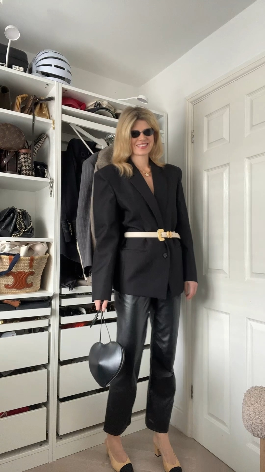 All black, black blazer, leather trousers, alaia bag, round sunglasses, Chanel shoes 

#LTKspring #LTKeurope #LTKuk