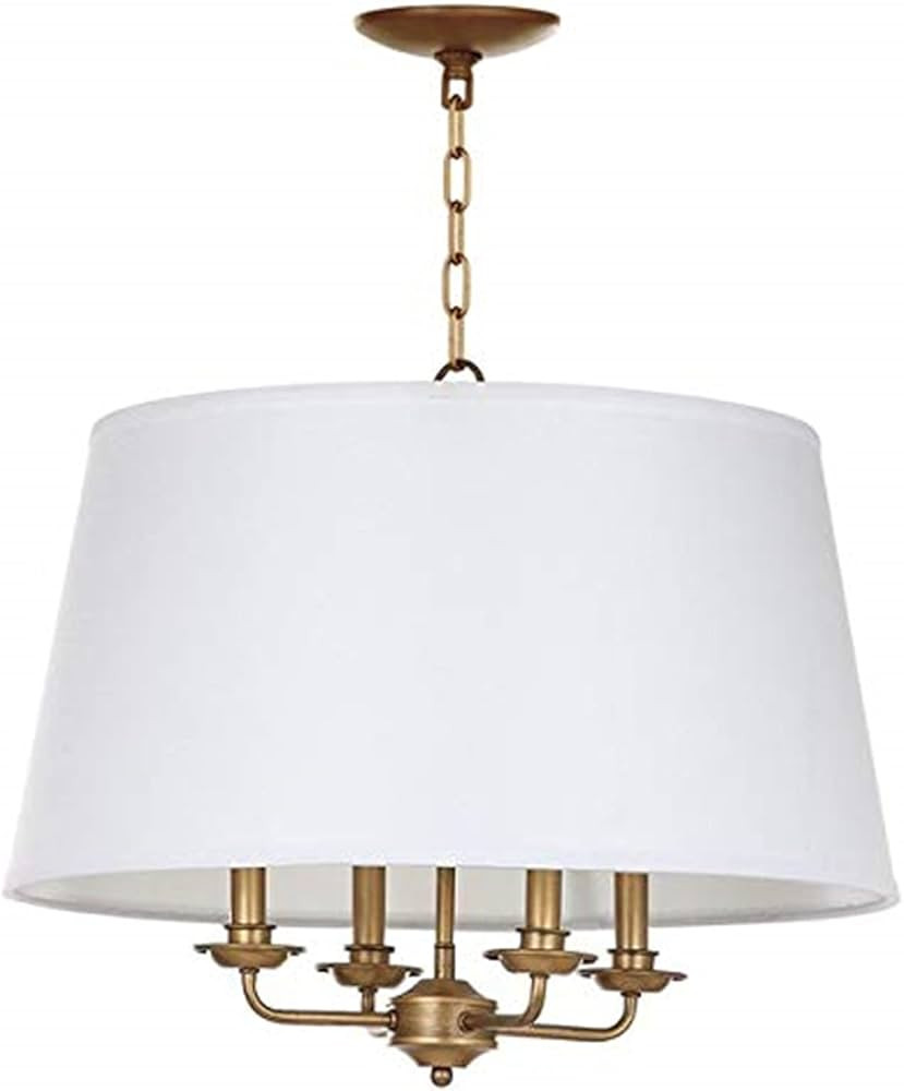SAFAVIEH Lighting Collection Kimball Farmhouse Gold/ White Shade 22-inch Diameter 4-light Adjustable Hanging Pendant Light Fixture (LED Bulbs Included) | Amazon (US)